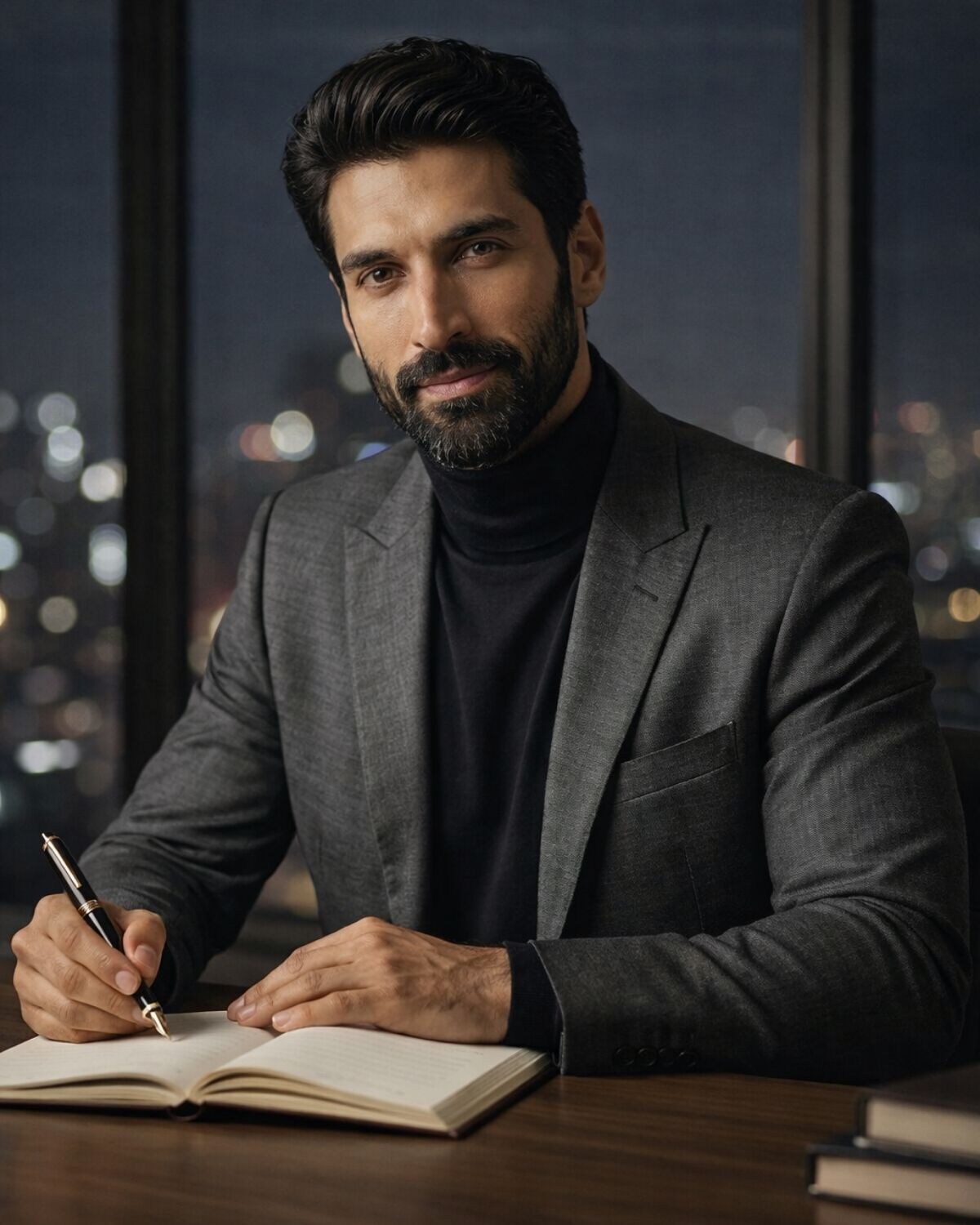 Retrato editorial de Adrian Valsen escrevendo.